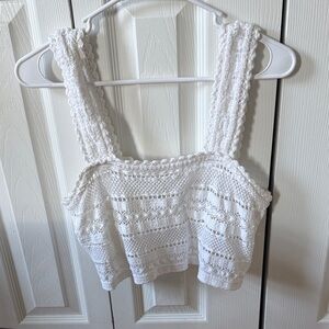 Aerie White Crochet Square-Neck Crop Top